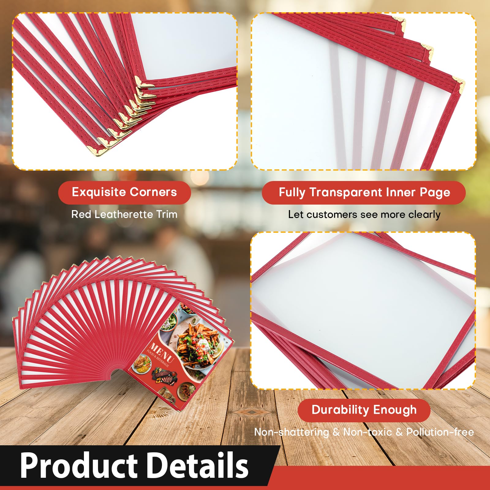 Cubiertas de menú de 8,5 x 11 | Cubiertas de menú de recetas de restaurante transparentes para cocina, bebidas, cubiertas de menú de vino burdeos (10, 8.5 x 11 pulgadas (4 páginas, 8 vistas))
