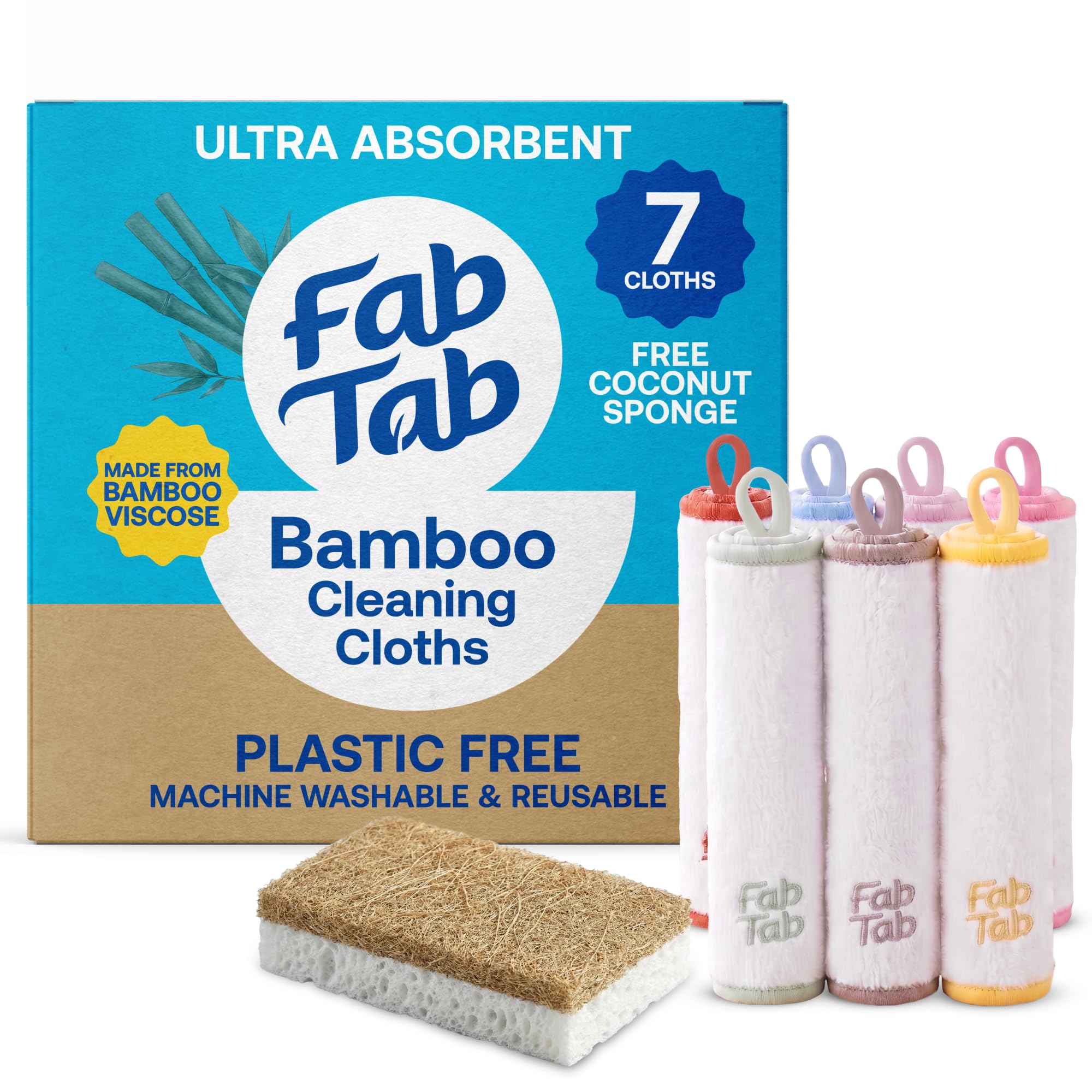 Fab Tab Paños de limpieza de bambú de alta calidad, reutilizables y ultra absorbentes, toallas de microfibra suave para cocina, baño y limpieza multiusos, paquete de 7 unidades de tamaño grande