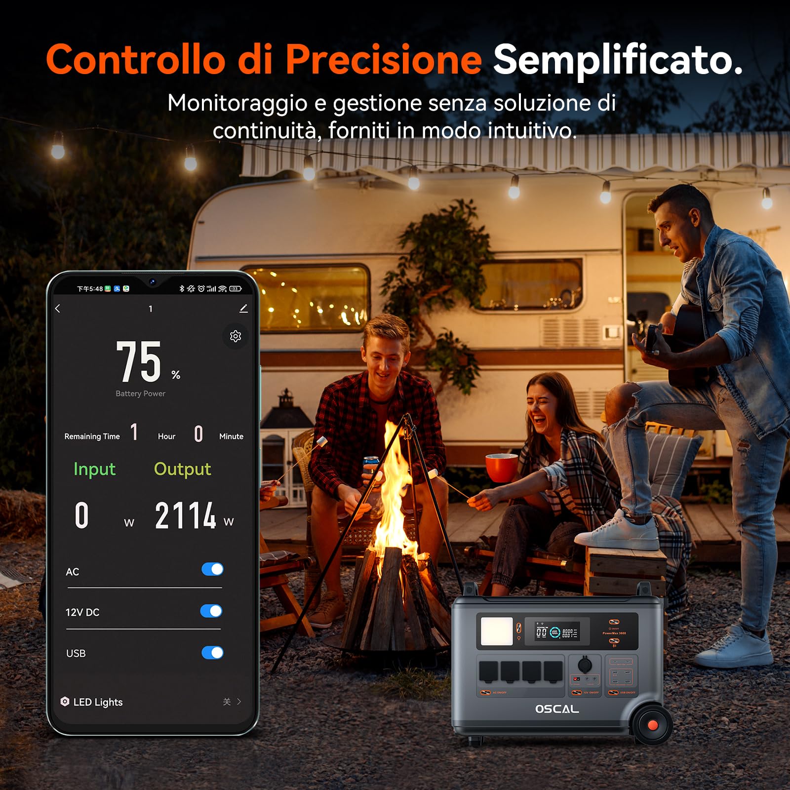 Stazione di energia portatile OSCAL PM3600+PM400, Batteria di riserva domestica LFP 3600Wh, Carica completa 1.2H, Generatore solare per campeggio, camper, con pannello solare 400W