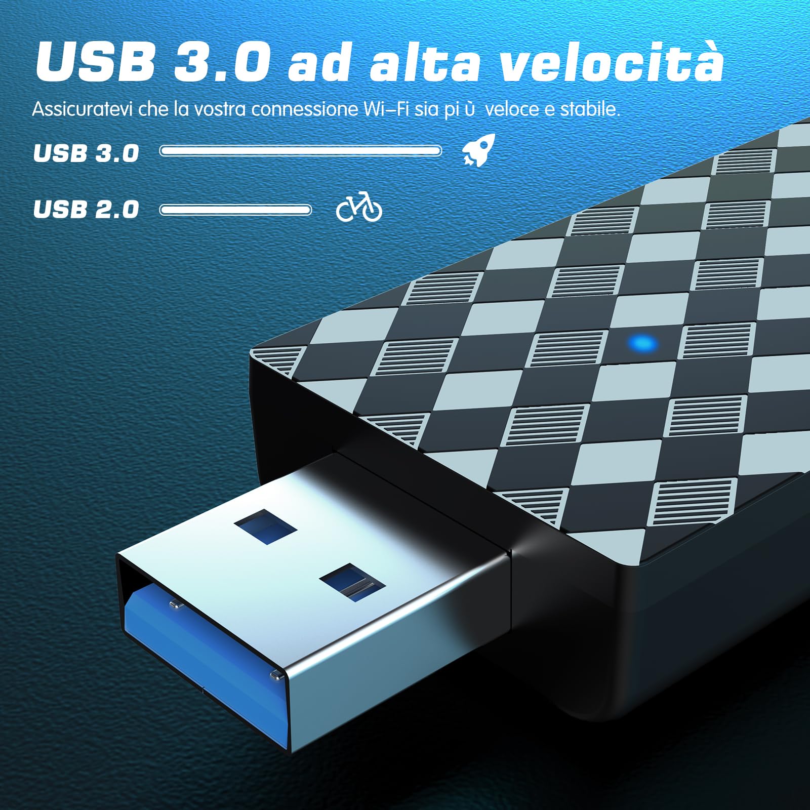 ElecMoga Chiavetta WiFi USB 5dBi 1300M 2 Antenne Dual Band 2.4G/5GHz per PC Fisso Supporta Windows 11/10/8/7/Vista/XP, Mac OS Plaid