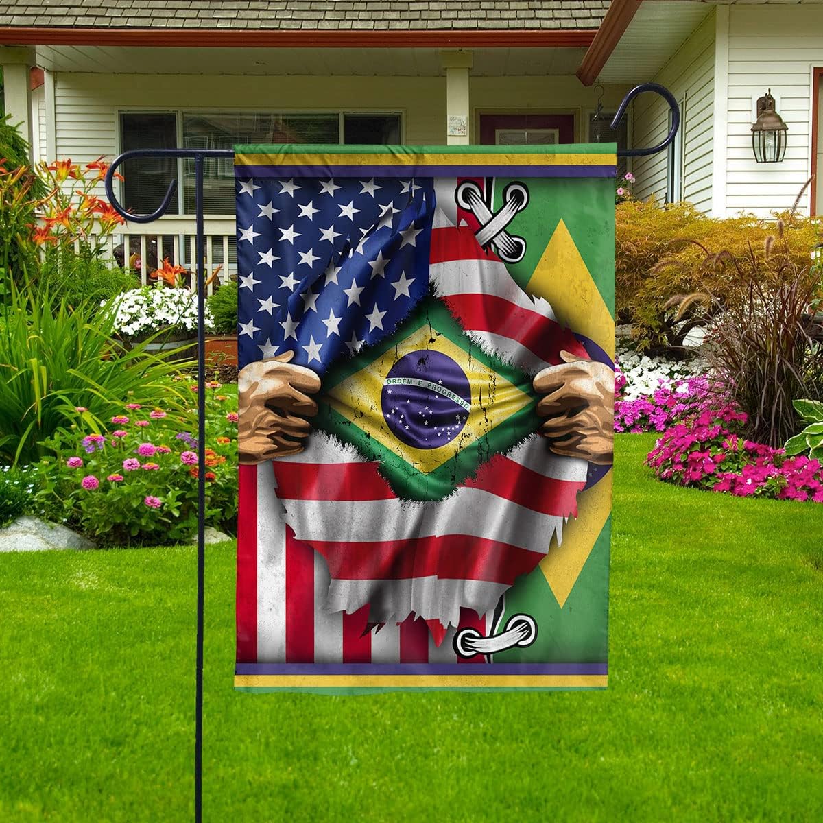 Flags-Proud Brazilian American Flag Ripped Flag Brazil Strong House Flag (29.5" x 39.5")-USA Flags Premium Polyester-Decorative Indoor Outdoor Flag