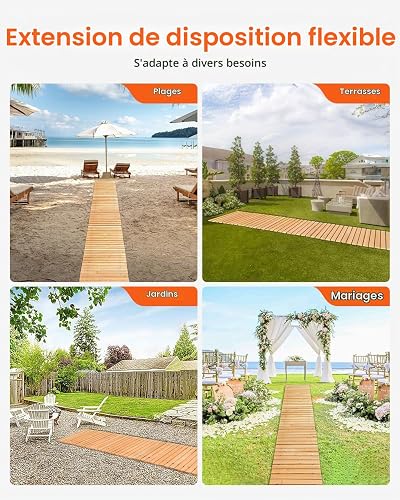 VEVOR Sentiero da Giardino in Legno 3,65 m x 55,88 cm Sentiero da Giardino Dritto Antiscivolo Srotolabile, per Esterni in Cedro con Collegamento in Fune Metallica Pietre per Pavimentazioni da Giardino - 6