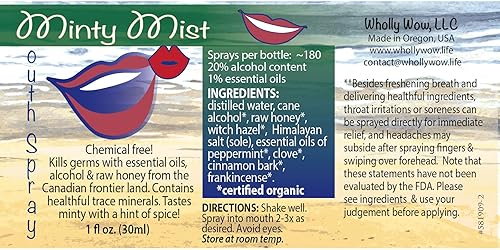 Miniatura 2 de Organic Breath Freshener - 1oz (2 Pack) - "Minty Mist Mouth Spray" - with Essential Oils and Raw Honey