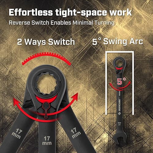 Miniatura 3 de Juego de llaves de trinquete reversibles 12 piezas métricas 0.315-0.748 in - negro resistente - Bolsa de almacenamiento de lona de cera -