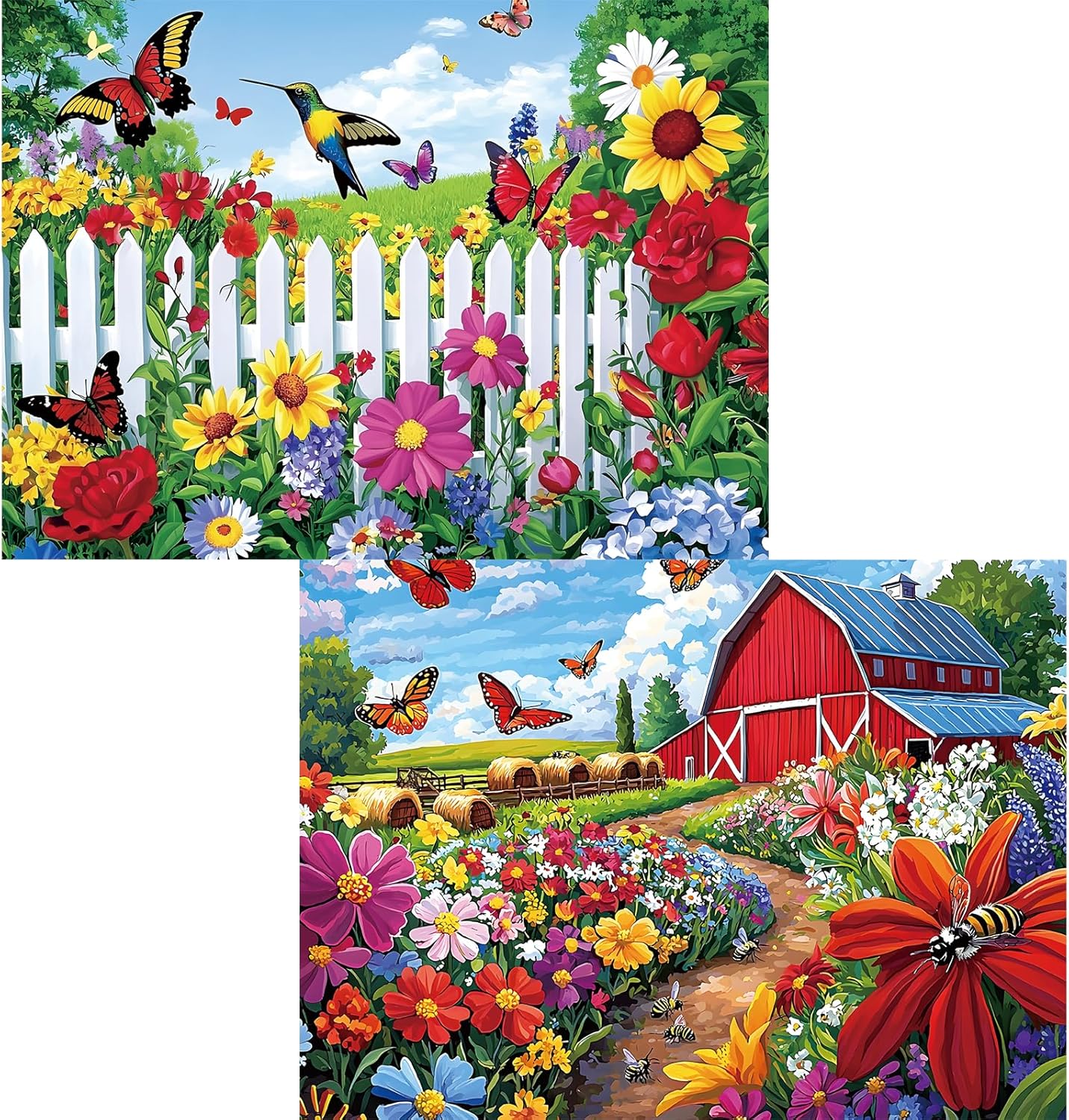2 Pack 500 Piece Puzzle for Adults, Farm Hummingbirds Jigsaw Puzzle for Adults Teens,Large Piece Puzzle,Glossy & Sturdy Pieces,Challenging Family Game Great Gift,20.5x15 in
