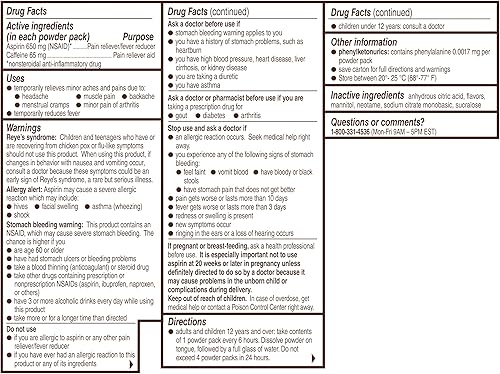 Miniatura 9 de Bayer Rapid Relief Powder Packs with Aspirin & Caffeine, Dissolvable Fast Acting Pain Relief for Headache, Muscle and Body Pain, Raspberry Flavor
