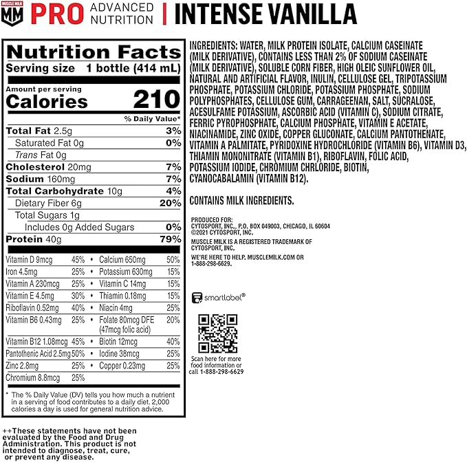 Muscle Milk Pro Advanced Nutrition Protein Shake, Vainilla, 12 Pack miniatura 2