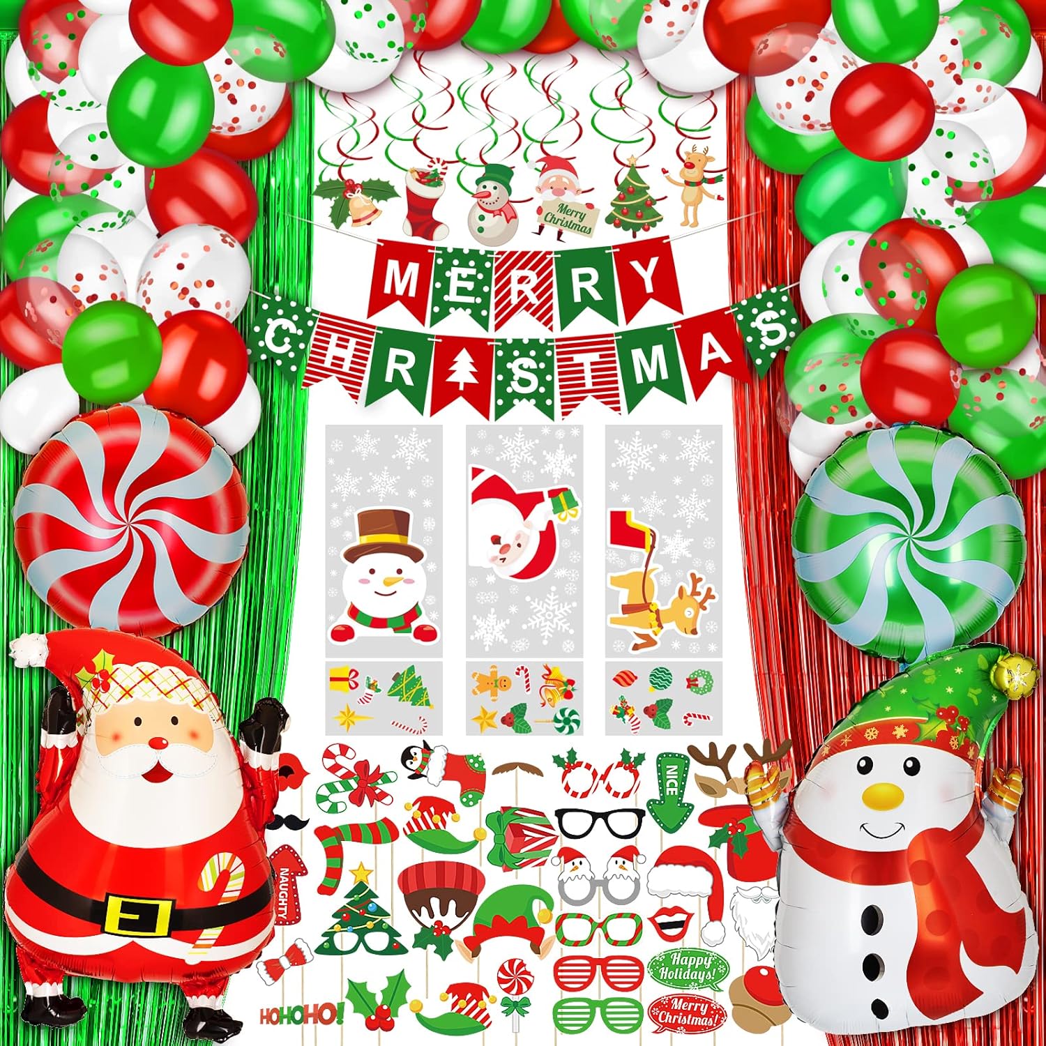 Christmas Party Decorations, 122 PCS Christmas Party Supplies Kits with Merry Christmas Banner, Christmas Balloons Kit, Window Clings, Photo Booth Props, Xmas Indoor Party Decor for Adult Kids : Home & Kitchen
