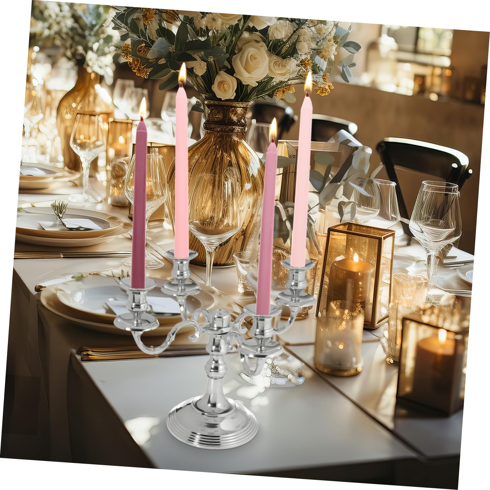 IMIKEYA Candele Profumate a Palo lungo Sfumate Rosa, senza Fumo Ecocompatibili, per Decorazione Romantica e Cena, Set da 4 Pezzi