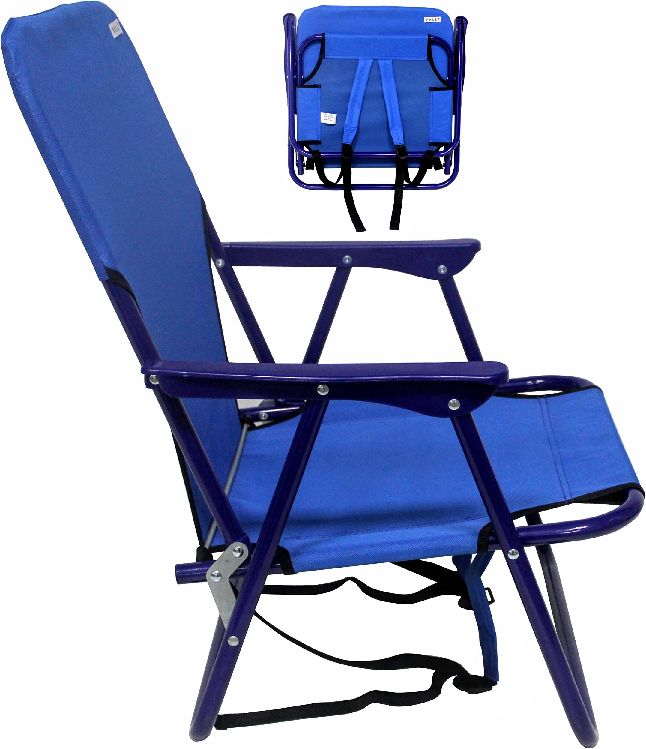 Vallf Deluxe Premium & High-End Beach Chair Lightweight Aluminum Lay-Flat Pillow Backpack Oversized with High Seat & High Back Phone Pouch and Drink Holder