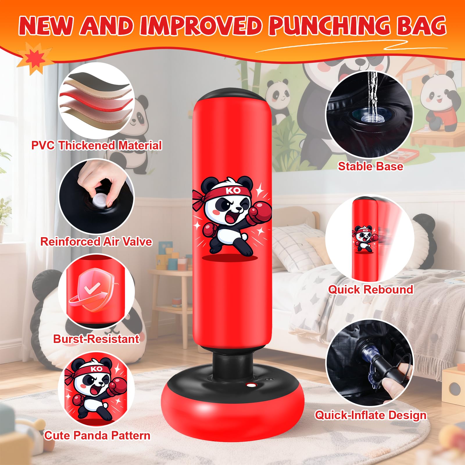 Sac de Frappe Enfant Ninonly 130cm Sac de Boxe Enfant avec Gants et Pompe pour GarçOns et Filles Set de Boxe pour Bureau Gym