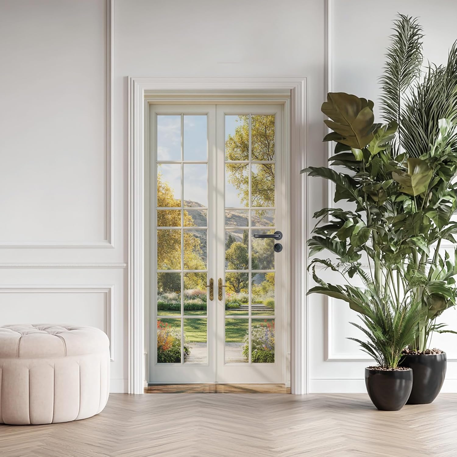 Garden Flower Door Mural, European Style Pastoral Door Sticker, Window View Wallpaper Peel and Stick Removable Decor, Decals Self-Adhesive PVC for Home Office 32" W x 80" L