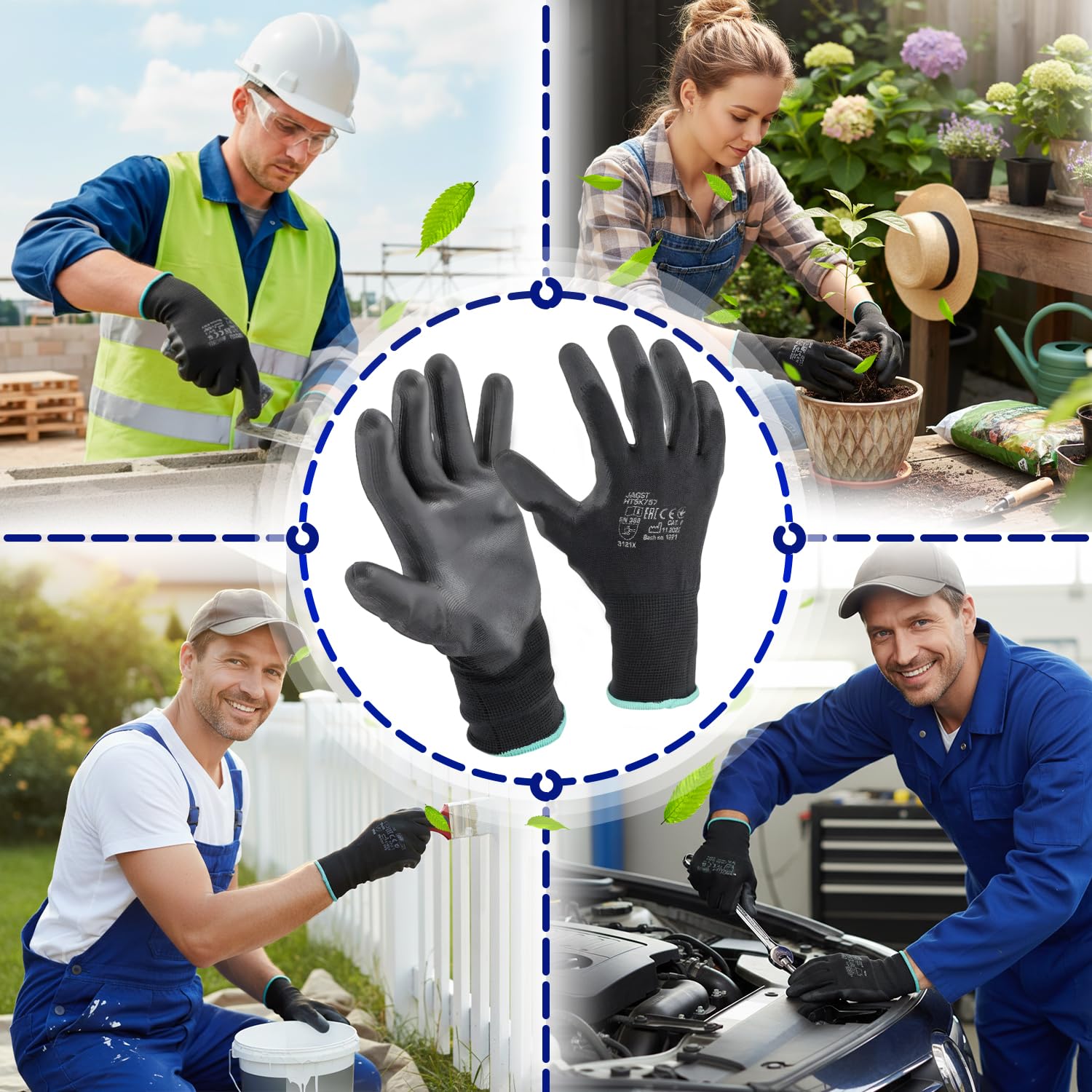 MONTERAL 10 Paare Handschuhe Arbeitshandschuhe Größe 10 XL Schutz Cat II Polyurethan Beschichtet Anti-Slip