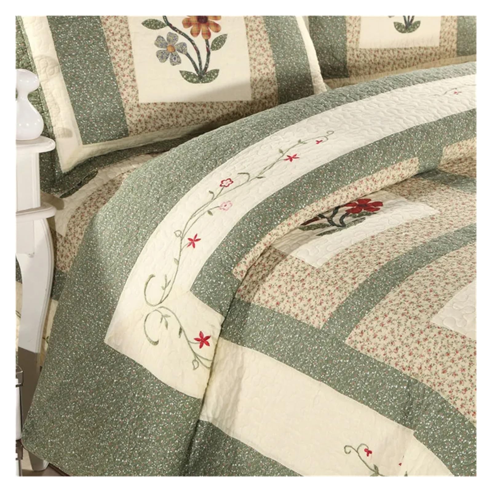 Copriletto Trapuntato in Cotone Floreale, 3/4 Pezzi, Patchwork, Lenzuola, Copripiumino, Coperta, Plaid, copriletto Imbottito.