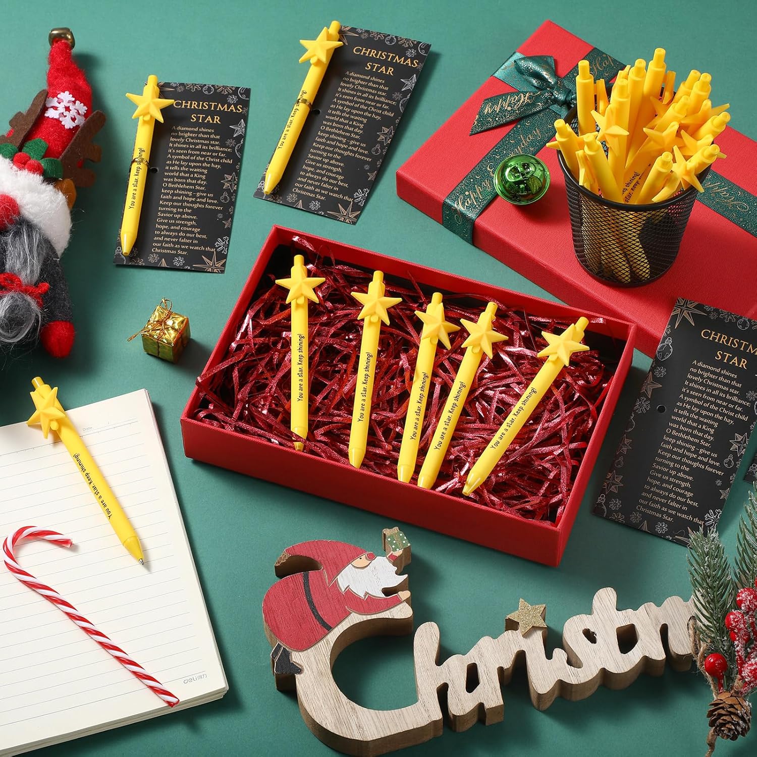 Sayglossy 50 Sets Christmas Christian Gifts Bulk You Are a Star Ballpoint Pen Inspirational Christmas Star Ballpoint Pens with Religious Cards Church Gifts for Office Coworker Staff Employee