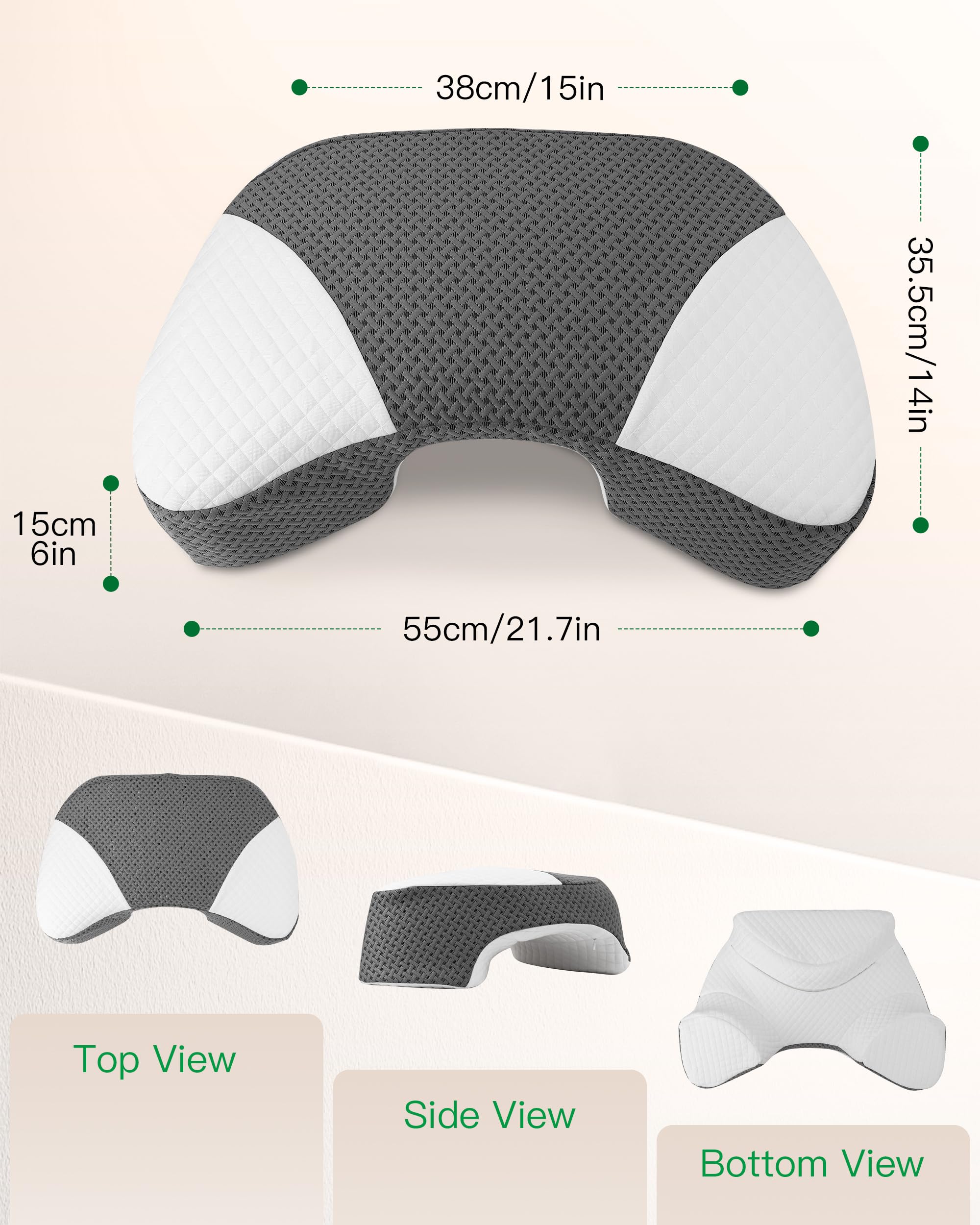 Cuscino per Chi Dorme di Lato con Foro per Braccia, Cuscini Ergonomico in Memory Foam, Allevia Pressione su Spalle e Braccia, per Dormitori su Lato, Cuscino con 3 Fori per il Braccio