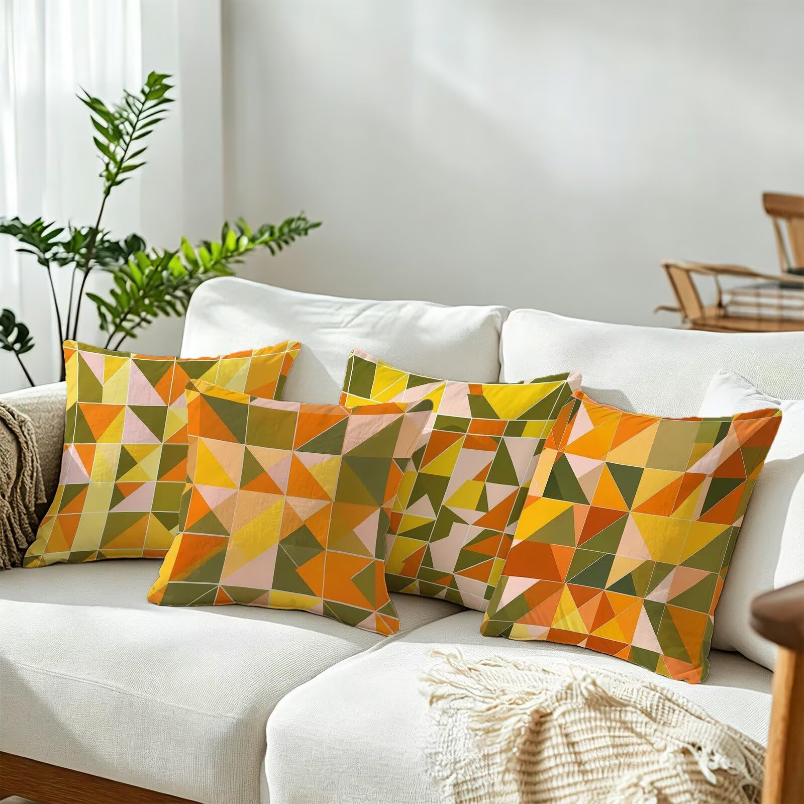 Giallo Federe Cuscini Divano 40x40cm, Cuscini da Esterno Set de 4, Cod-92 | Lin Copricuscini Decorativi Letto Arredo, per Letto, Soggiorno, Giardino, Esterno, Casa Decorazione Set di 4 Geometria