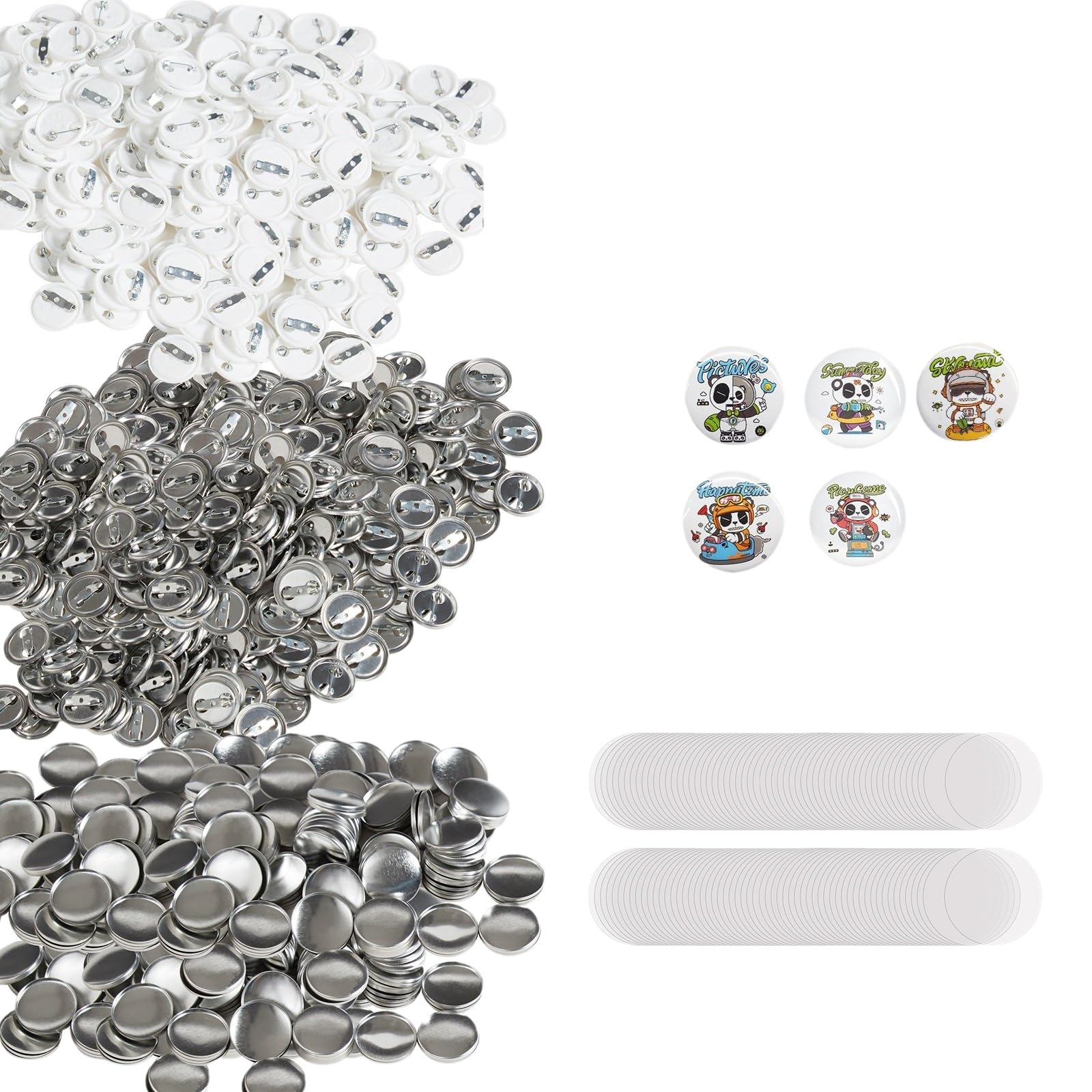 500er Set Abzeichen 25mm Zubehör für DIY Badge Punch Press Metall und Kunststoff 250 + 250 Stk