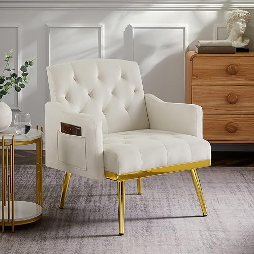 Miniatura 3 de hansones Sillón decorativo de terciopelo con patas de metal dorado, moderna silla tapizada para sala de estar (negro)