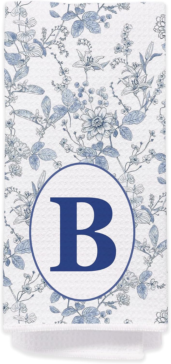 Chinoiserie Monogrammed Hand Towels for Bathroom - Monogram Hand Towels, Monogrammed Kitchen Towels with Intial B, Blue Chinoiserie Decor, B Initial Gifts for Women/Men/Girls, B Monogram Gifts566