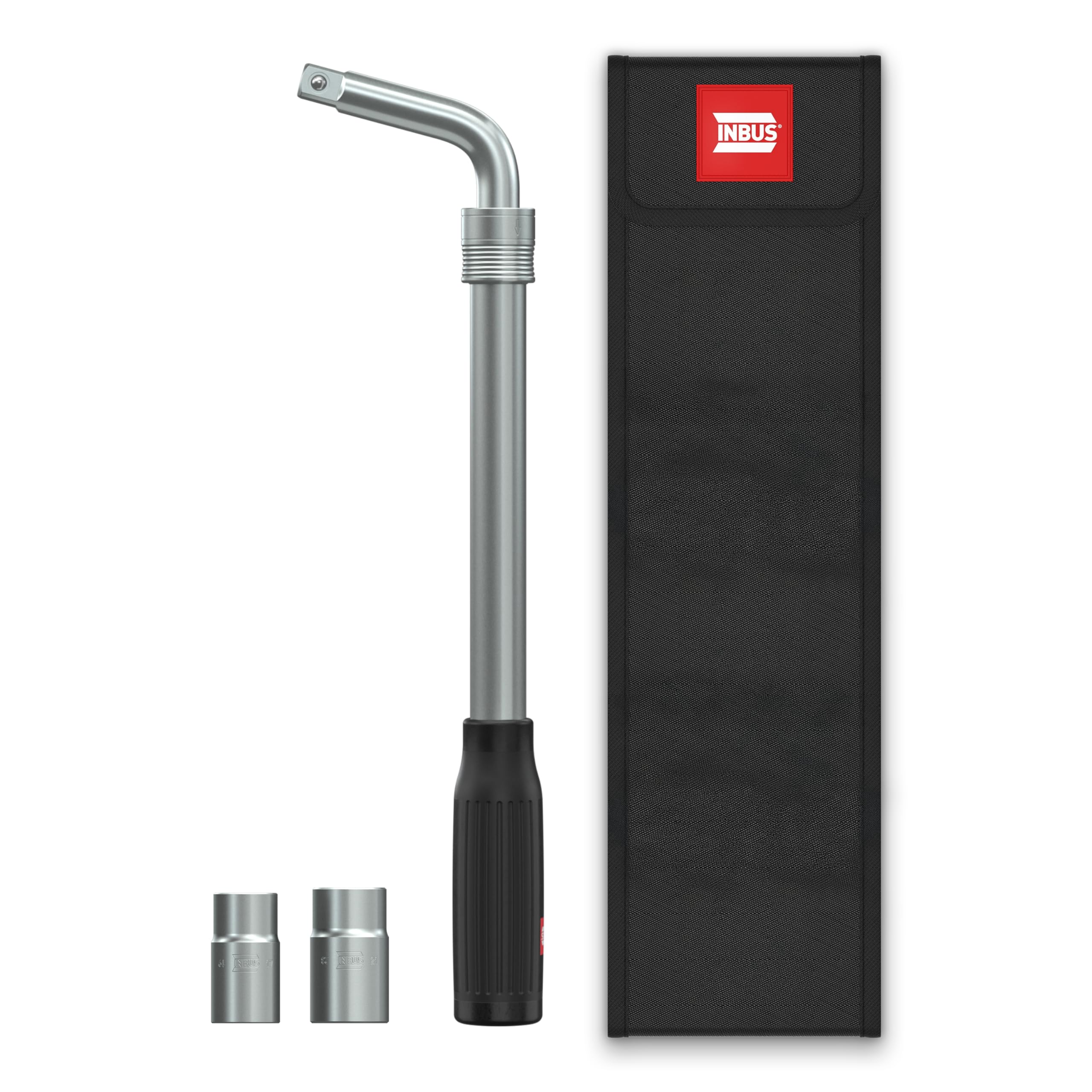 INBUS® 74926 Teleskop Radmuttern-Schlüssel Set 4tlg, mit 17/19mm und 21/23mm Nüssen inkl. Aufbewahrungstasche