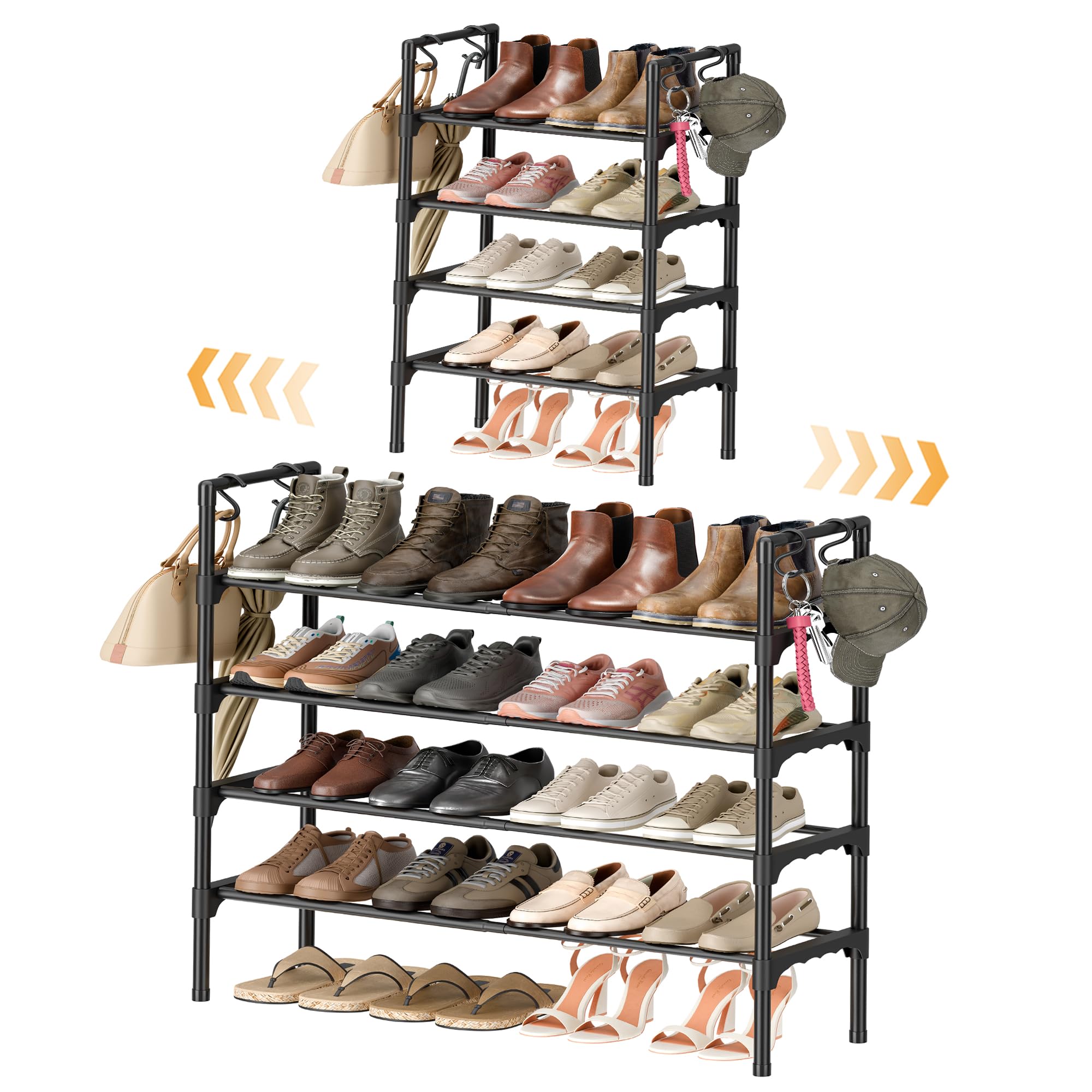 ENJOYBASICS Expandable Shoe Rack, 4 Tier Metal Shoe Storage Stand, Black