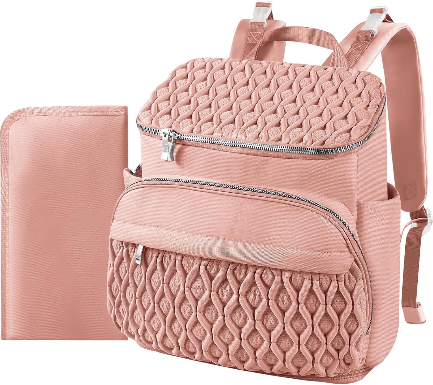 NatuFuse Diaper Bag Backpack, Large Baby Bag for Girl Boy, Travel Diaper Backpack with Insulated Pocket, Cute Diaper Bag Stroller Straps, Baby Shower & Registry Gift for Mom Dad Pink