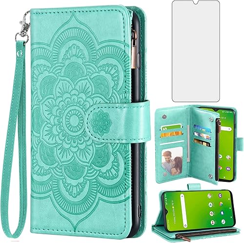 Asuwish Funda de teléfono para Cricket Dream 5GAT&T Radiant Max 5G Funda tipo cartera con protector de pantalla de vidrio templado y tarjetero de