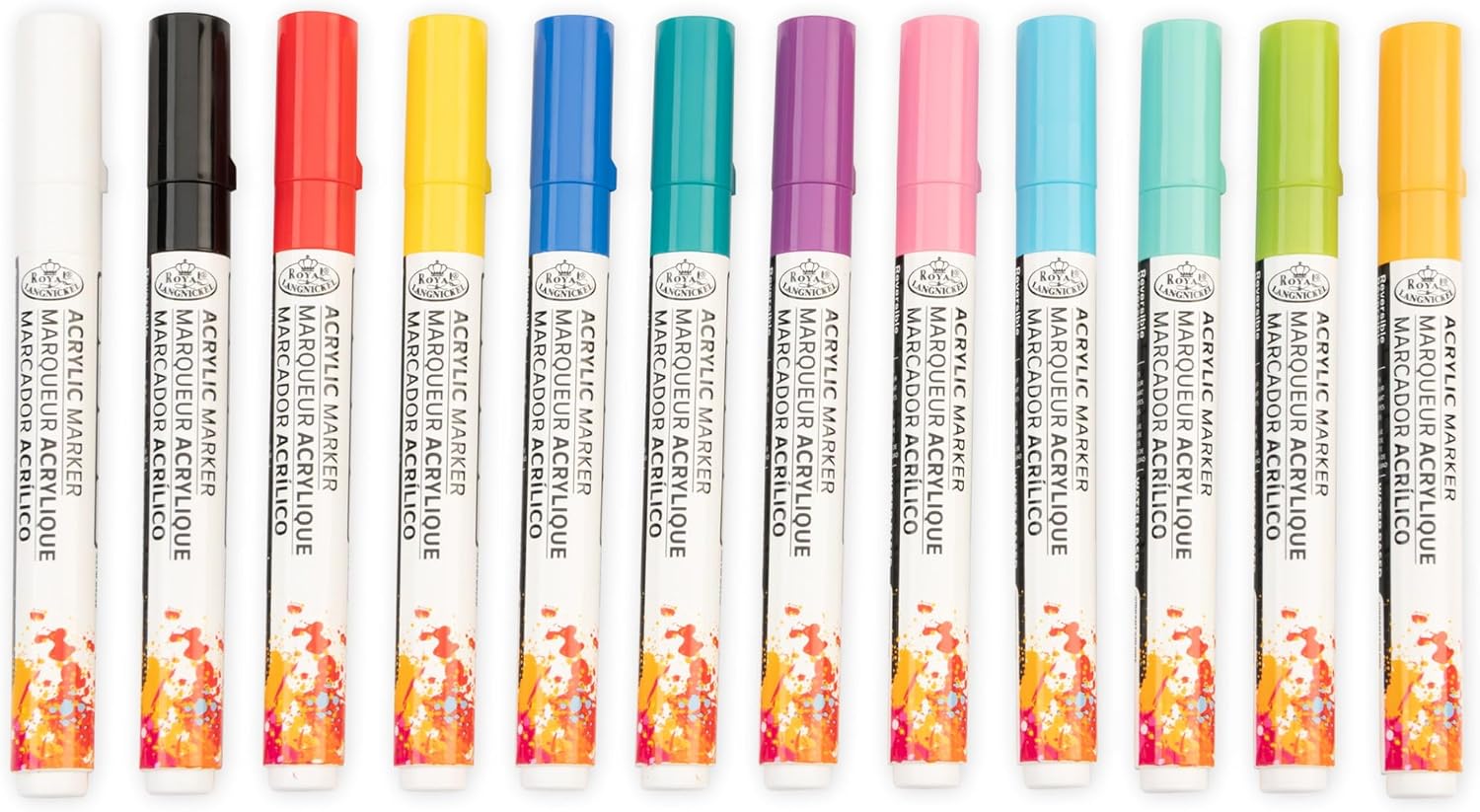 Royal & Langnickel 12 Piece Acrylic Reversible Tip Primary Markers, 2mm