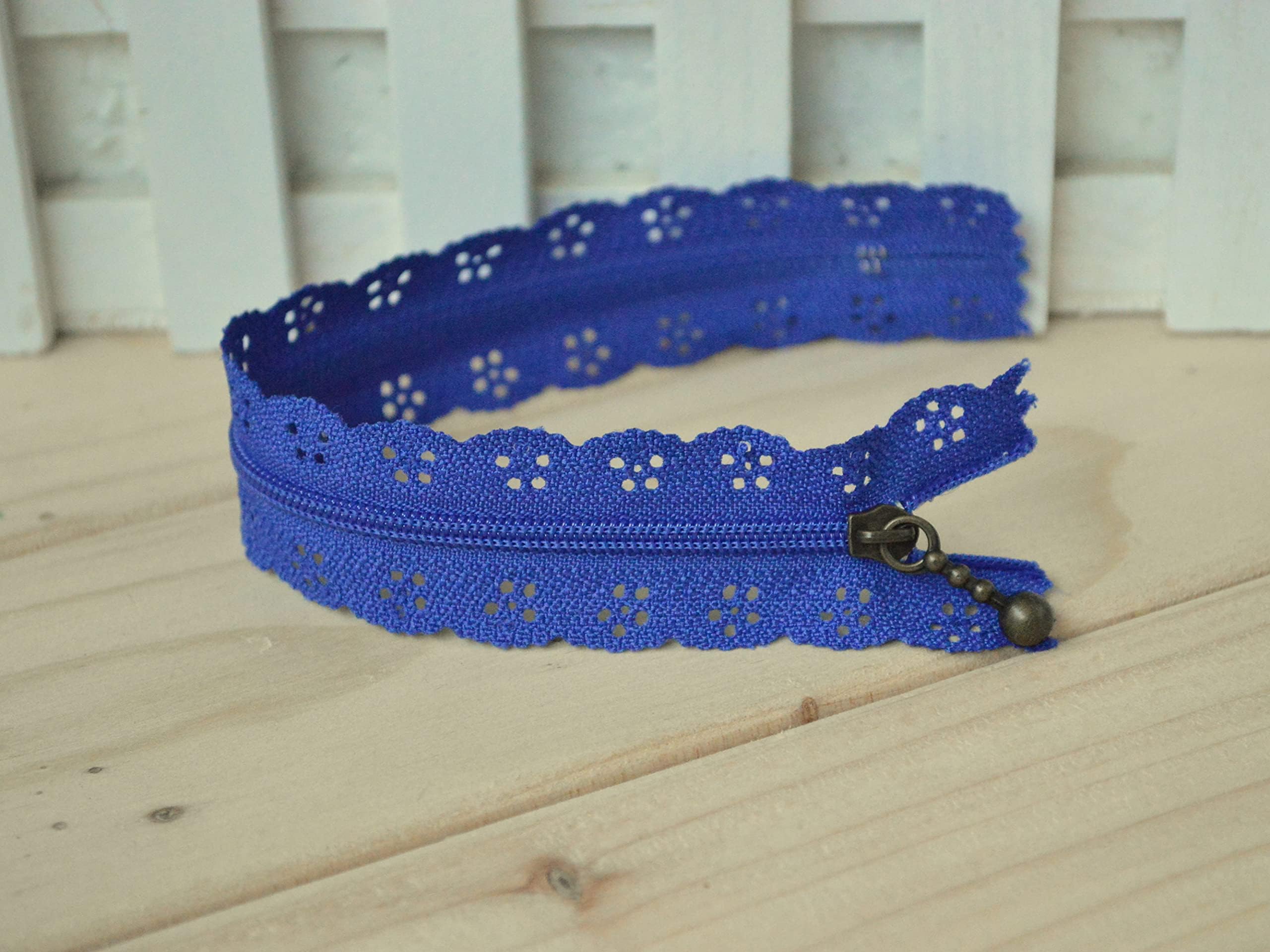 10PCS Antiqued Brass Water Drop Zipper Head Nylon Lace Closed End Zippers for Purse Bags DIY Sewing Tailor Craft Bed Bag - 20cm / 8 inches (Blue)