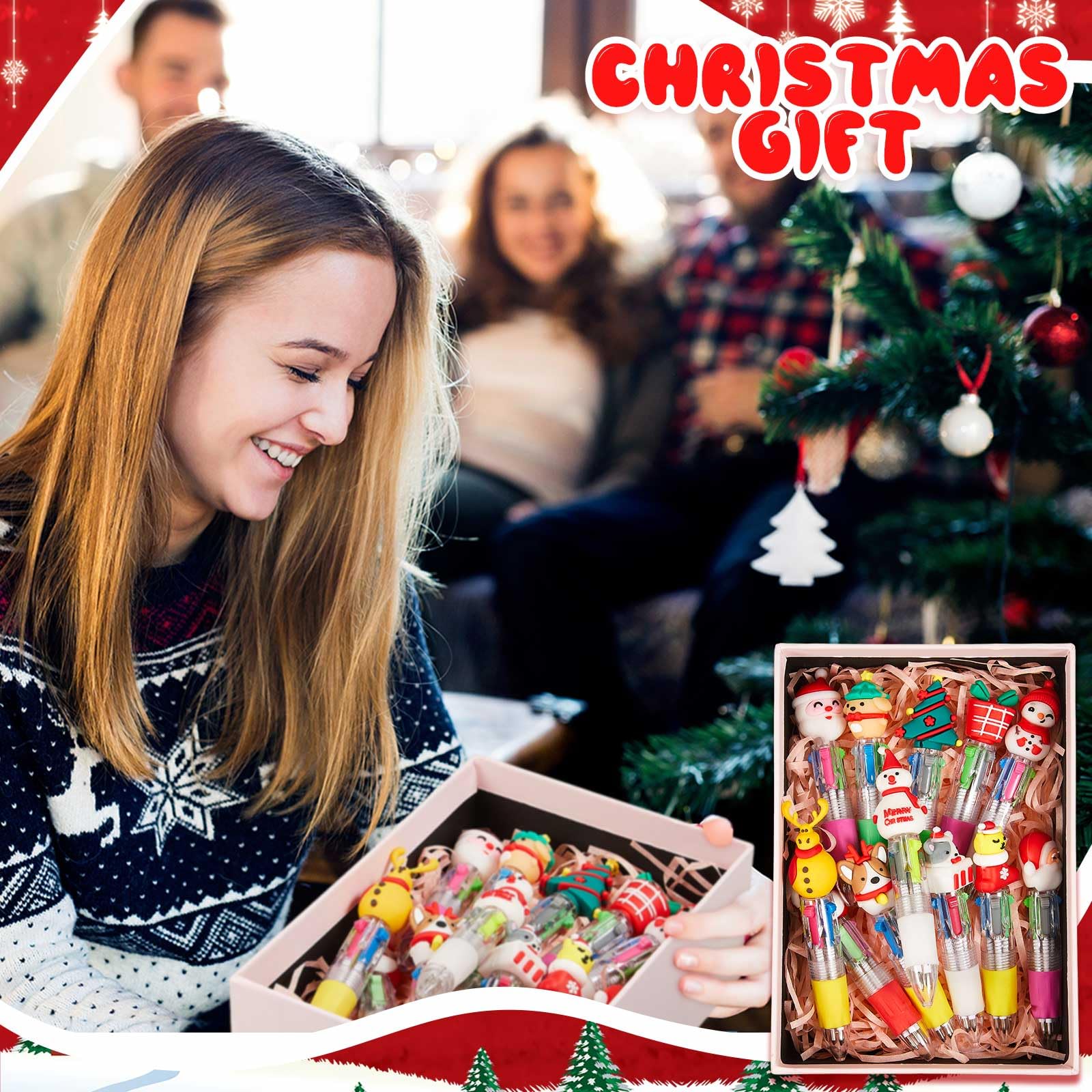 Kosiz 150 Pcs Christmas Fun Pen Bulk Mini Multicolor 4 in 1 Ballpoint Cute Retractable Pens for Winter — view 6