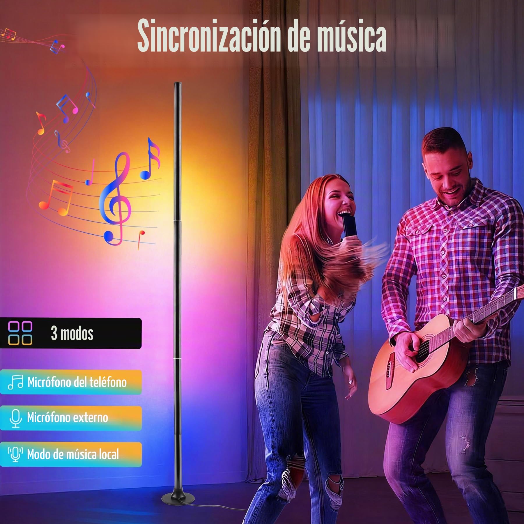 sylvwin - Lámpara de pie LED, lámpara de esquina LED RGB con control por aplicación y mando a distancia, sincronización musical, lámpara de pie RGB con mando a distancia, 16 millones de colores, sala
