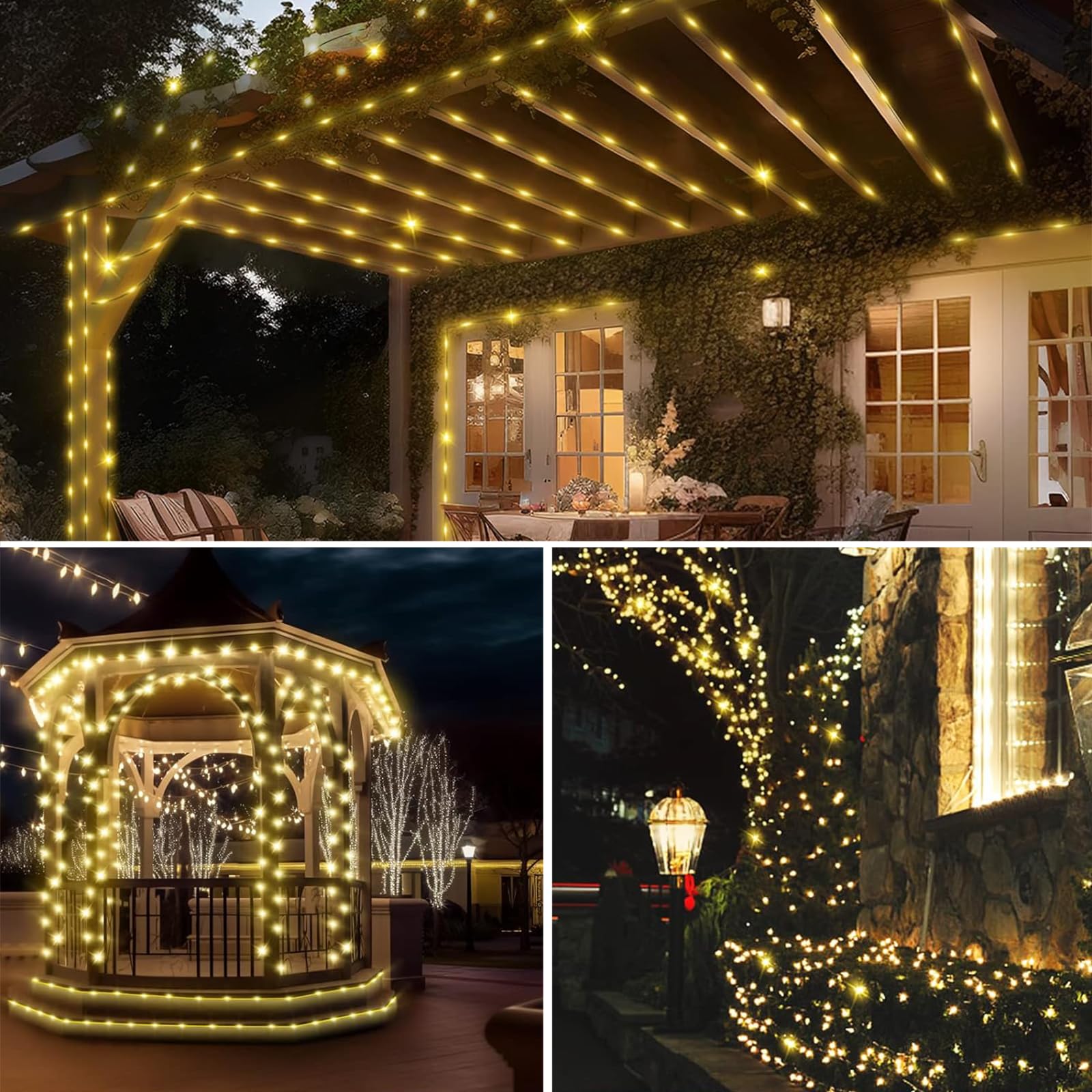 Tacobey Luci Solari Esterno, 20M 200 LED Catena Luminosa Esterno Solare Impermeabile, 8 Modi, Decorative Per Giardino, Cortile (Bianco Caldo)