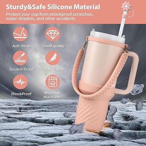 Miniatura 4 de Bota de silicona para accesorios de copa Stanley cubierta de pajilla, correa de mango para botella de agua para vaso de 40 onzas con asa, regalos