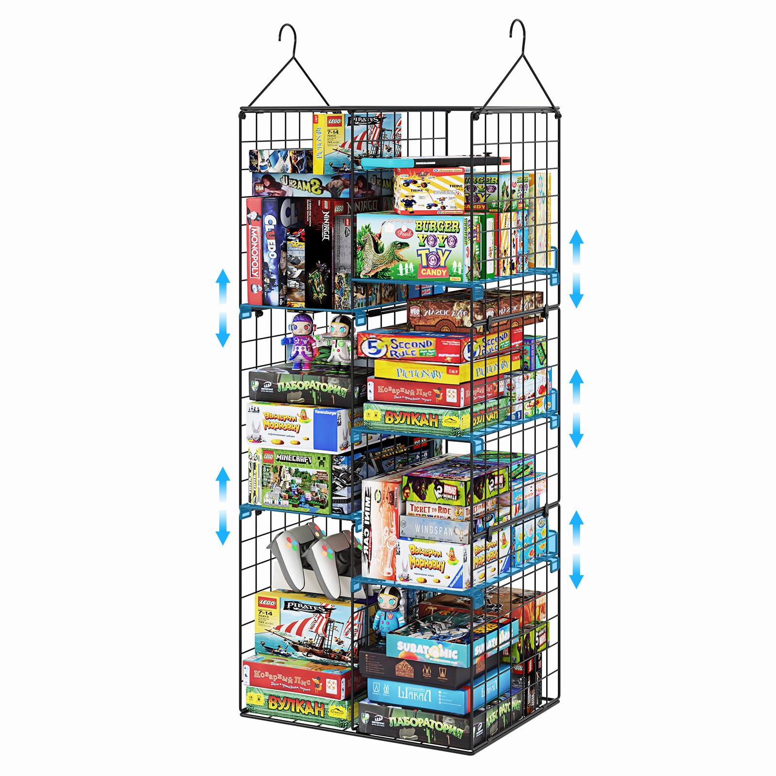 Board Game Storage and Organizer with 5 Adjustable Dividers,Video Game Storage Hanging Game Shelf for Bedroom,Game Room,Living Room.Large Capacity Storage Video Game,DVD Storage