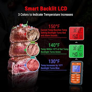 ThermoPro TP06B Çelik Problu Dijital Gıda Termometresi, Akıllı Renkli Ekranlı ve Zamanlayıcılı Profesyonel Et Isı Ölçer