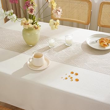 ZIQINPSQ Rectangle Table Cloth Wipe Clean Tablecloth with Cotton and Linen,Water Resistant Table Cover Protector for Kitchen Picnic Outdoor Indoor,Machine Washable(Coffee Lines A,55x86)