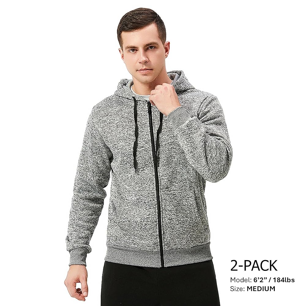 TEX2FIT 2-Pack Zip Up Hoodies for Men, Fleece Full Zip