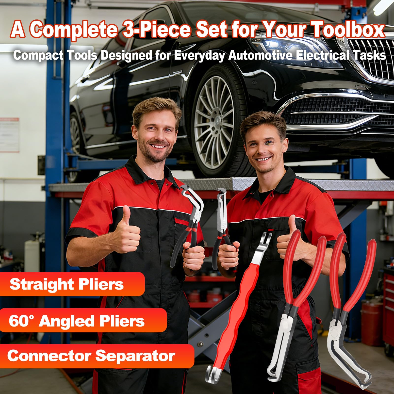 3PCS Electrical Disconnect Pliers Set, Automotive Electrical Connector Removal Tool with Straight & 60° Angled Pliers, Connector Separator Tool for Vehicle Wiring Connectors — view 6