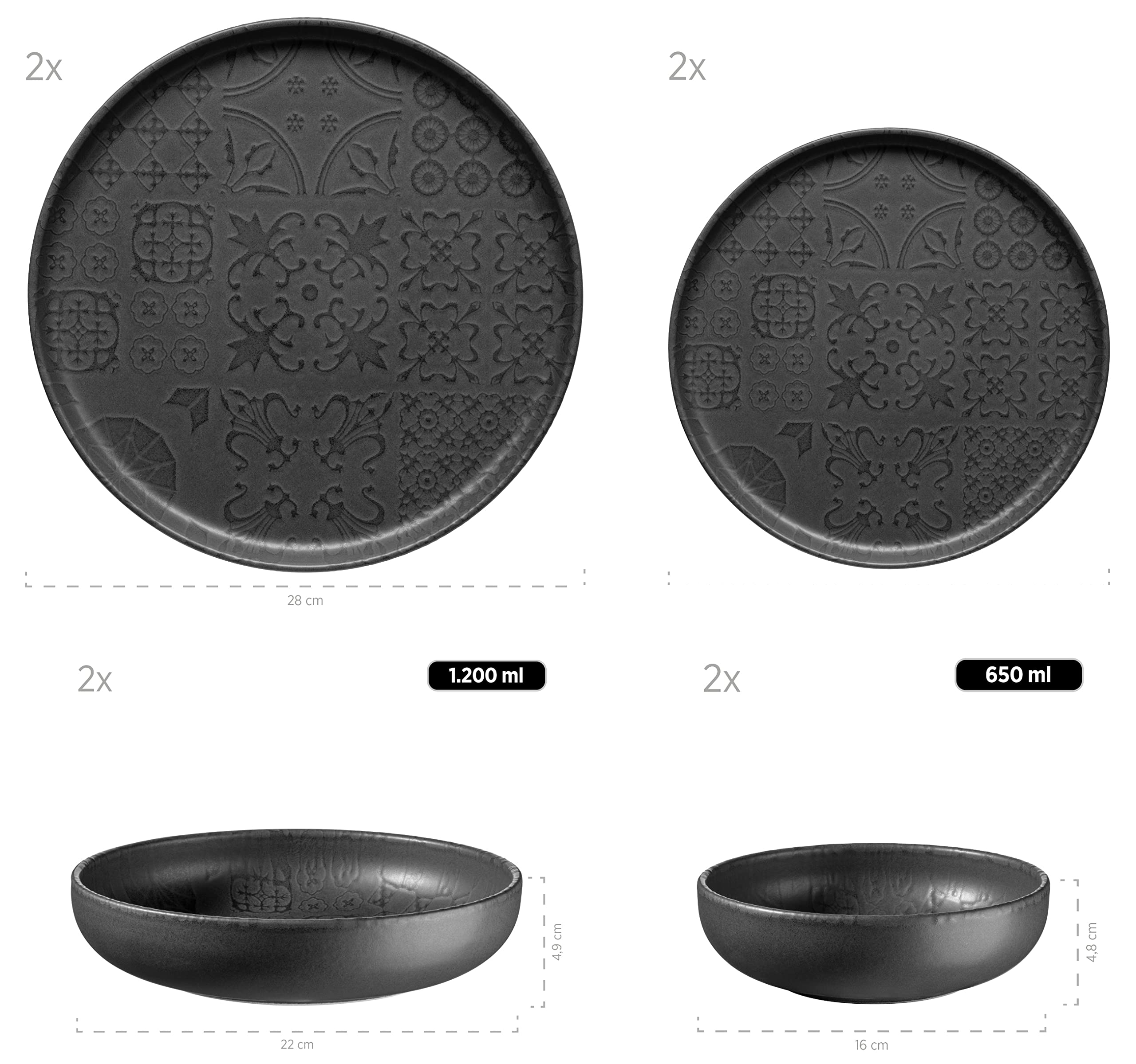 MÄSER Prosepero Lot de 4 assiettes à pâtes peintes à la main de qualité