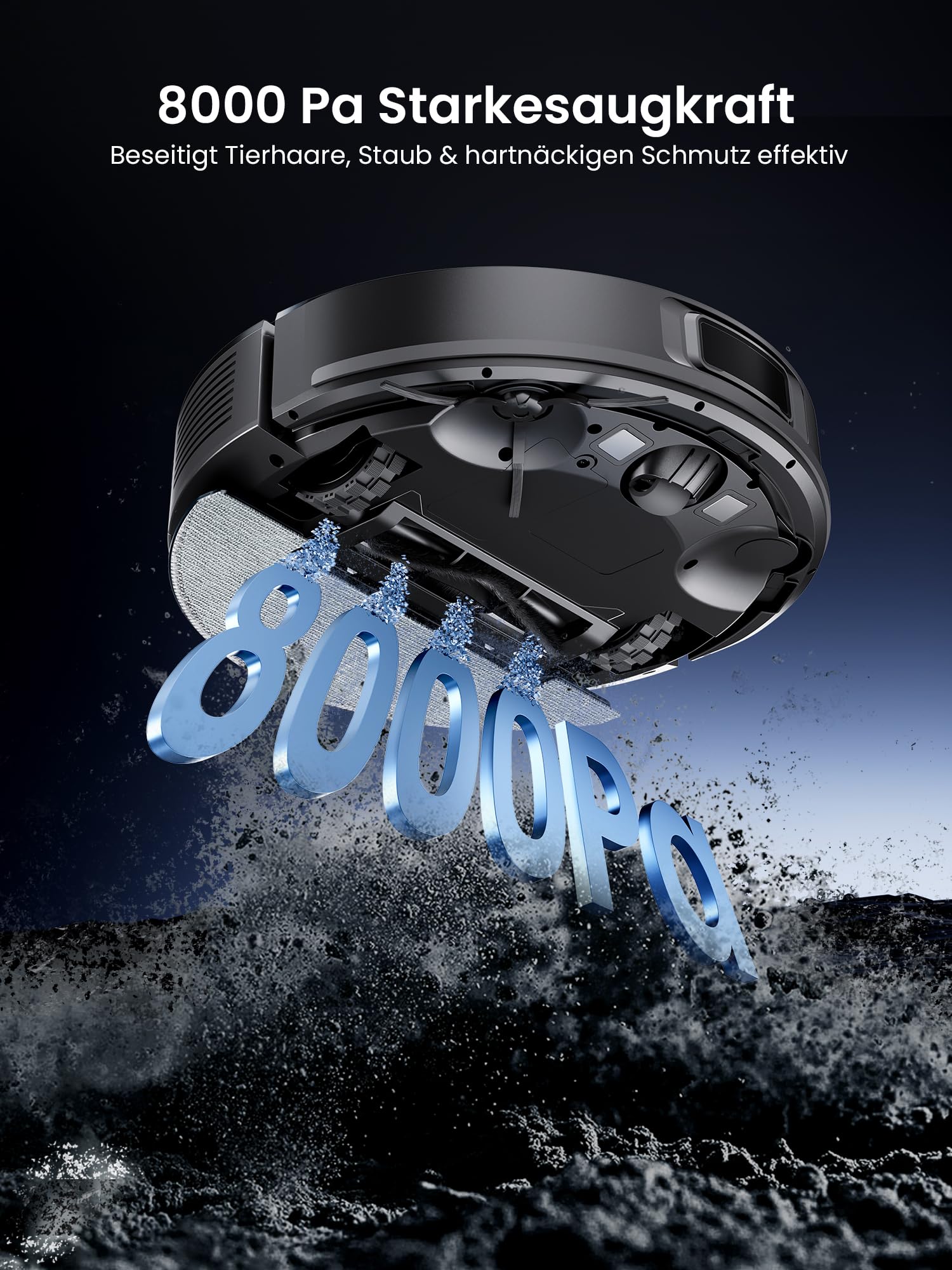 Proscenic Q10 Saugroboter mit Wischfunktion, 8000Pa 200min Staubsauger Roboter, Intelligentes Laser Navigation mit 5 Karten, Smarte Steuerung via App, Alexa & Siri Apple Watch, Hartböden & Teppichen