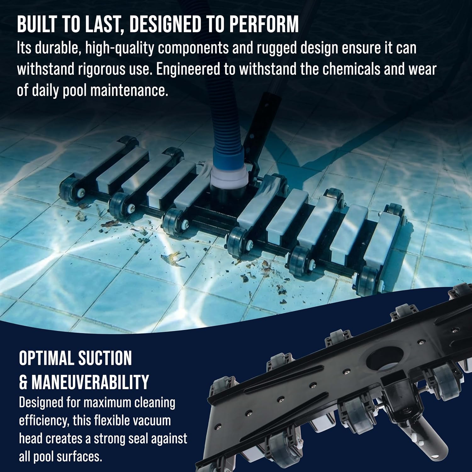 U.S. Pool Supply 19" Manual Pool Vacuum Head for Inground Pools, Flexible, Extra-Wide, Weighted - Heavy-Duty, 10 Weights, 7 Lbs, Connect 1.5" Hose, Swivel Direction-Control Metal Pole Handle, Cleaning