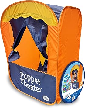 Playful Minds Puppet Theater - Portable Pop-Up Puppet Stage for Kids Ages 3-7, Theater for Puppet Shows at Home or Classroom, Compact Storage with Zipper Bag