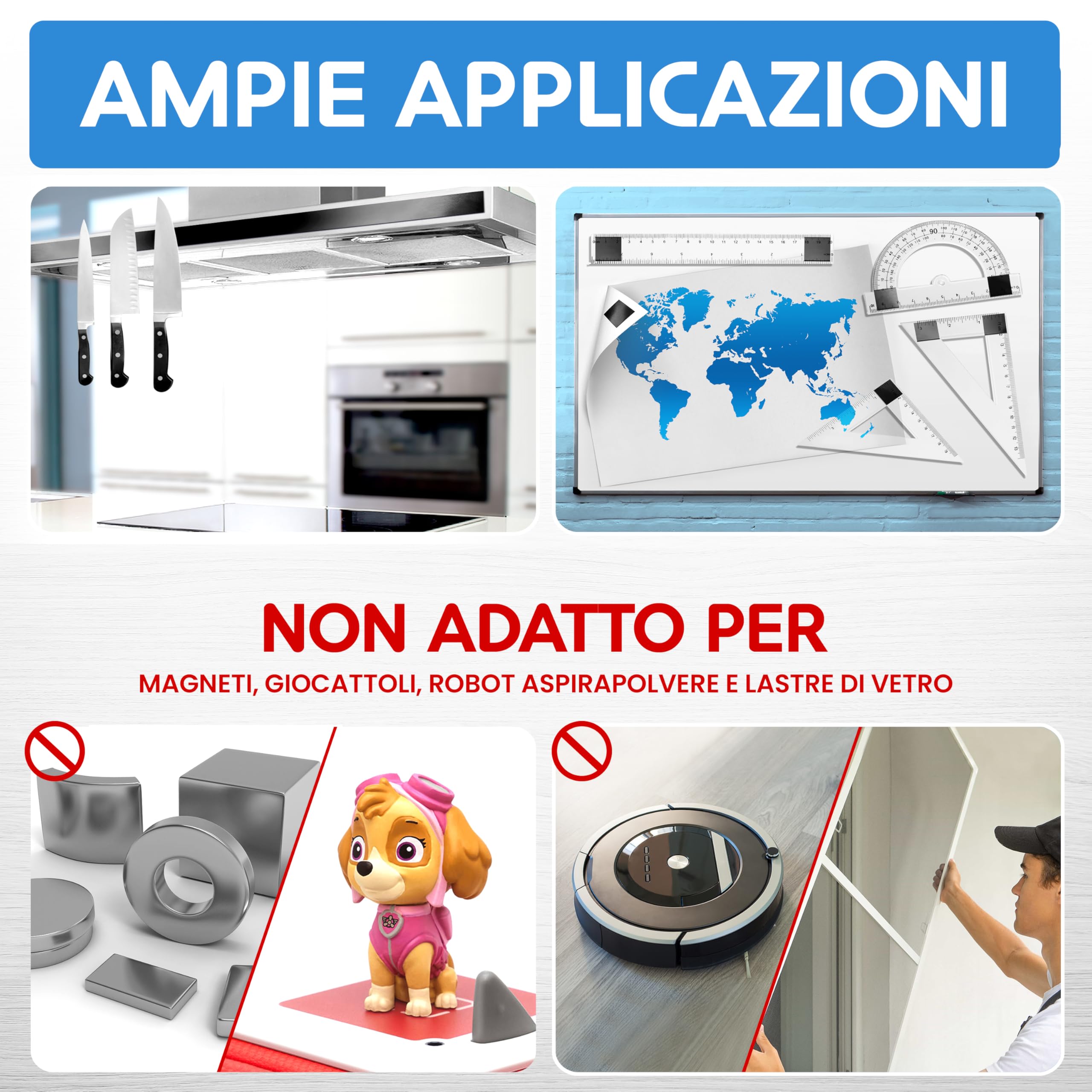 Rotolo di nastro magnetico - 12 metri - Strisce magnetiche extra spesse e larghe con retro autoadesivo resistente - Facili da tagliare e attaccare a superfici piane