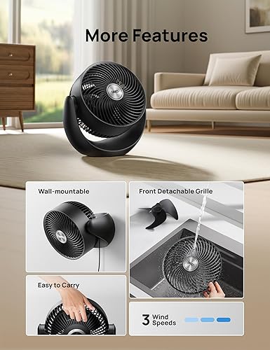 Miniatura 8 de Dreo Ventilador para dormitorio, ventiladores de piso para toda la habitación, flujo de aire fuerte de 40 pies, inclinación ajustable de 120, 28 db