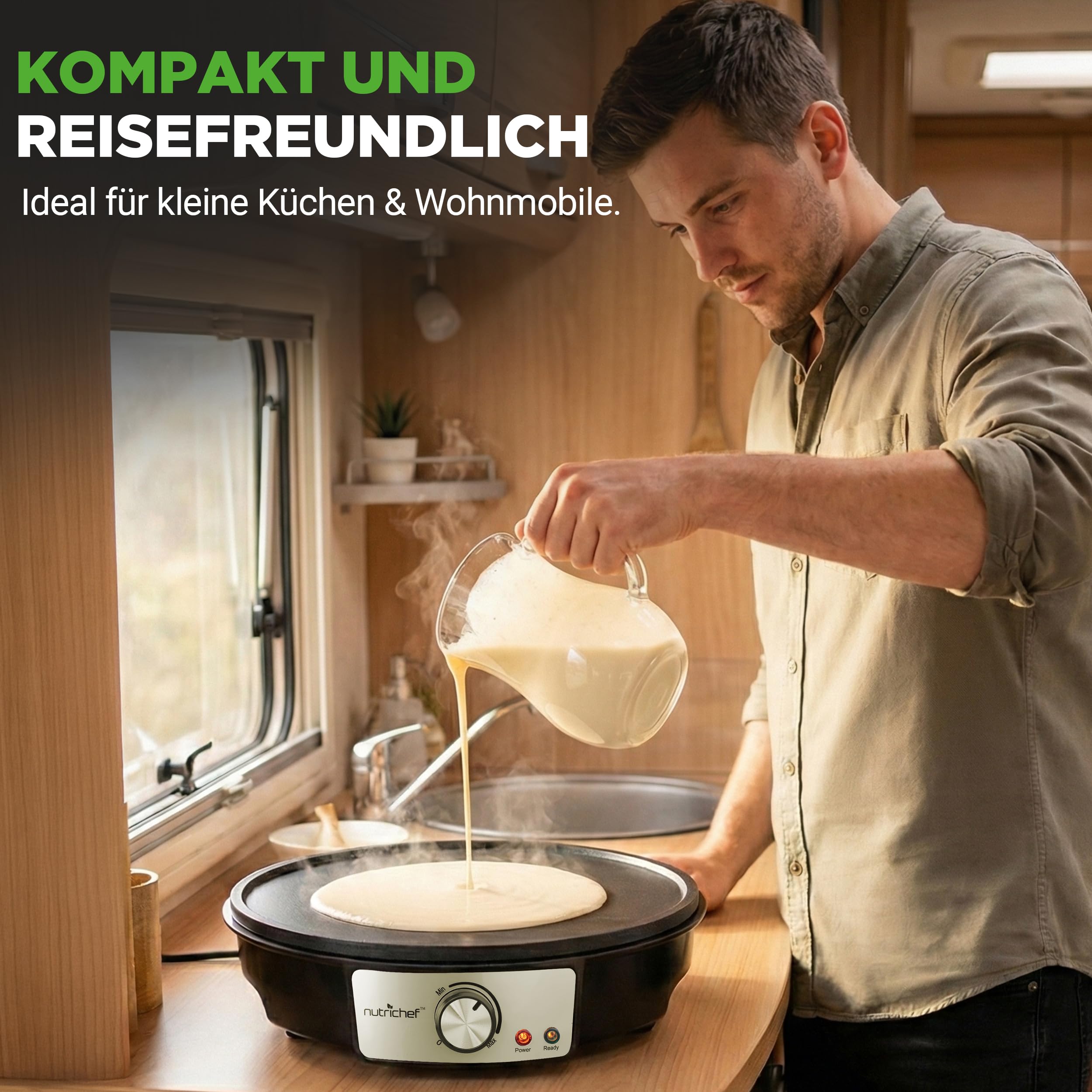 NutriChef Crepe Maker 30 cm elektrisch – Antihaft Platte mit Temperaturregelung, Teigverteiler und Spatel, Schwarz