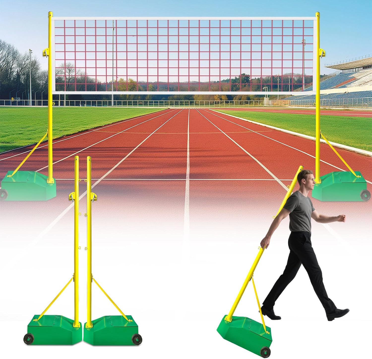 Badminton Net with Poles, 5.1ft Badminton Poles with Heavy Duty Base on Wheels, Portable Badminton Net Frame for Backyard, Beach,Park,Gym, Kids & Adults