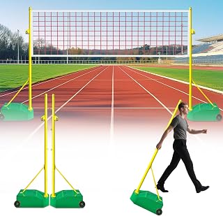 Badminton Net with Poles, 5.1ft Badminton Poles with Heavy Duty Base on Wheels, Portable Badminton Net Frame for Backyard, Beach,Park,Gym, Kids & Adults