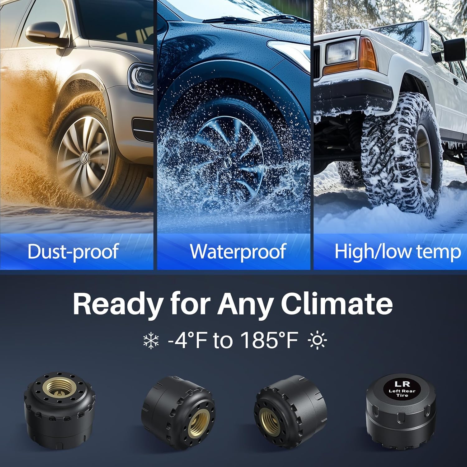 Tymate TM5 Tire Pressure Monitoring System - Large Colorful Screen TPMS, 5 Alert Modes with 4 External Sensors, Real-time Monitoring Tire Pressure&Temperature, 0-87 PSI Ideal for RV Trailer SUV Sedan