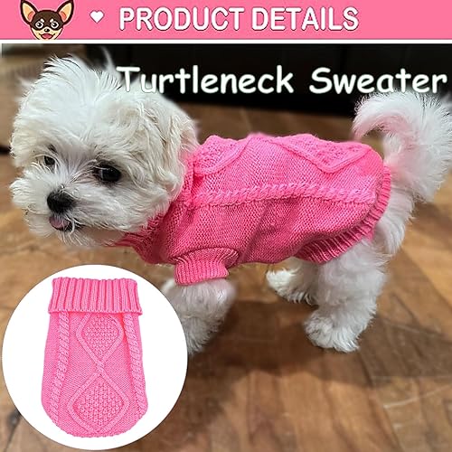 Miniatura 8 de Suéter de Chihuahua de 2 piezas para perro pequeño, suéter de punto para primavera e invierno, lindo tejido de cuello alto, ropa cálida para gatos